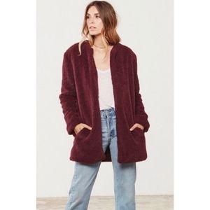 BB Dakota Merrill Faux Fur Shearling Plum Soft Teddy Coat Mid Length Size Small